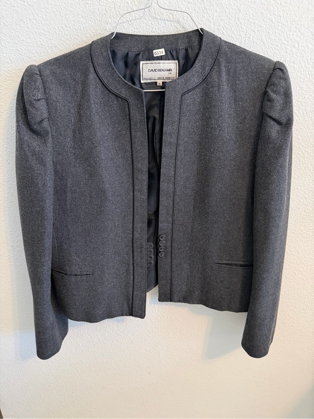 DAVID BENJAMIN Women's Charcoal Gray Collarless Blazer